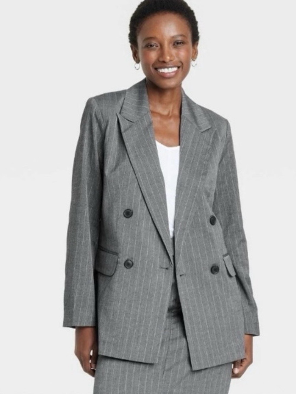 A New Day Womens Gray Pinstriped Double Breasted Blazer Size Small New